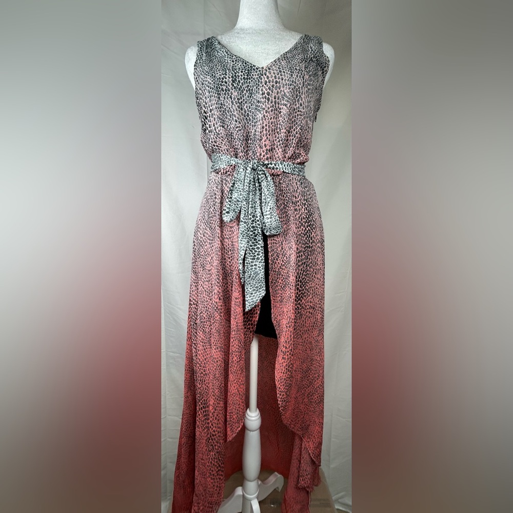 Guess Cactus Flower Ombre Maxi Dress XS Red Gray Snakeskin High Low